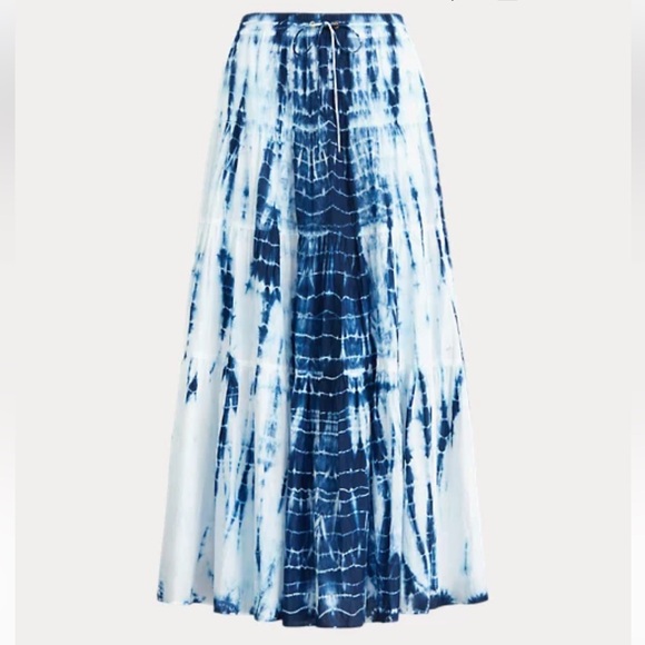 Ralph Lauren Navy & White Tie-Dye Tiered Peasant Skirt Size XL (Size 12) - Picture 7 of 8